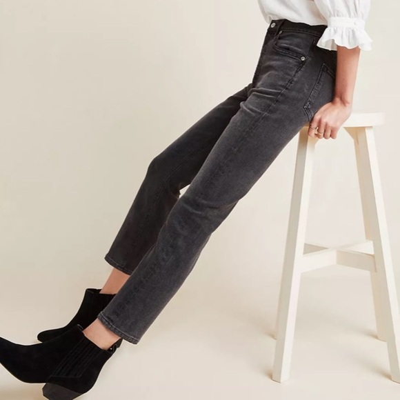 AGOLDE Riley High-Rise Straight Cropped Jeans Button Fly Charcoal Edit Wash 23 - Picture 1 of 16